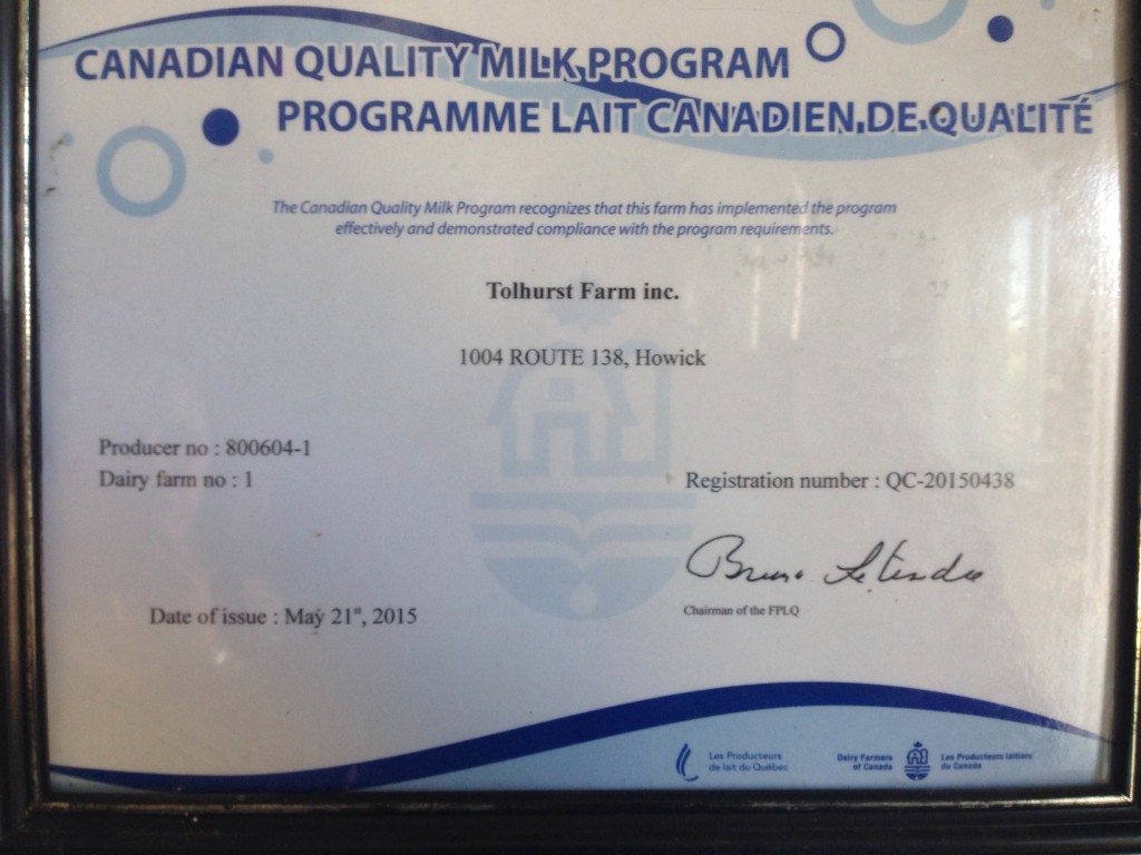 Canadian Quality Milk Program Tolhurst Farms Inc.