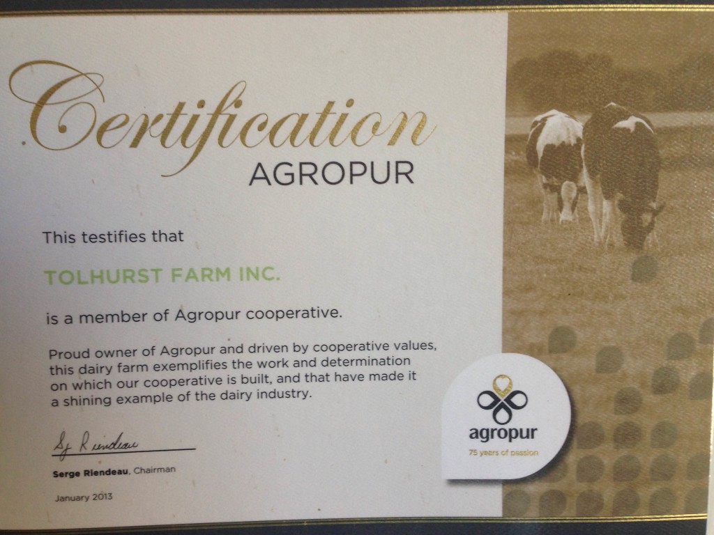 Certification Agropur Tolhurst Farms Inc.